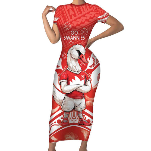 Personalised Swans Football Short Sleeve Bodycon Dress 2024 Swannies Mascot Go Champions