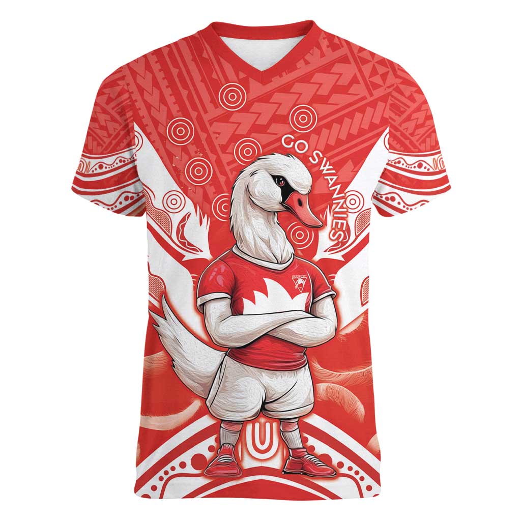 Personalised Swans Football Women V-Neck T-Shirt 2024 Swannies Mascot Go Champions