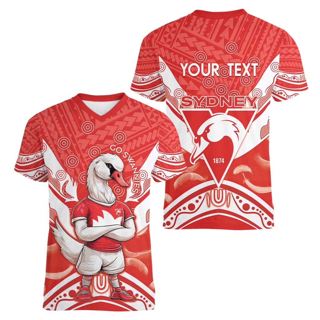 Personalised Swans Football Women V-Neck T-Shirt 2024 Swannies Mascot Go Champions