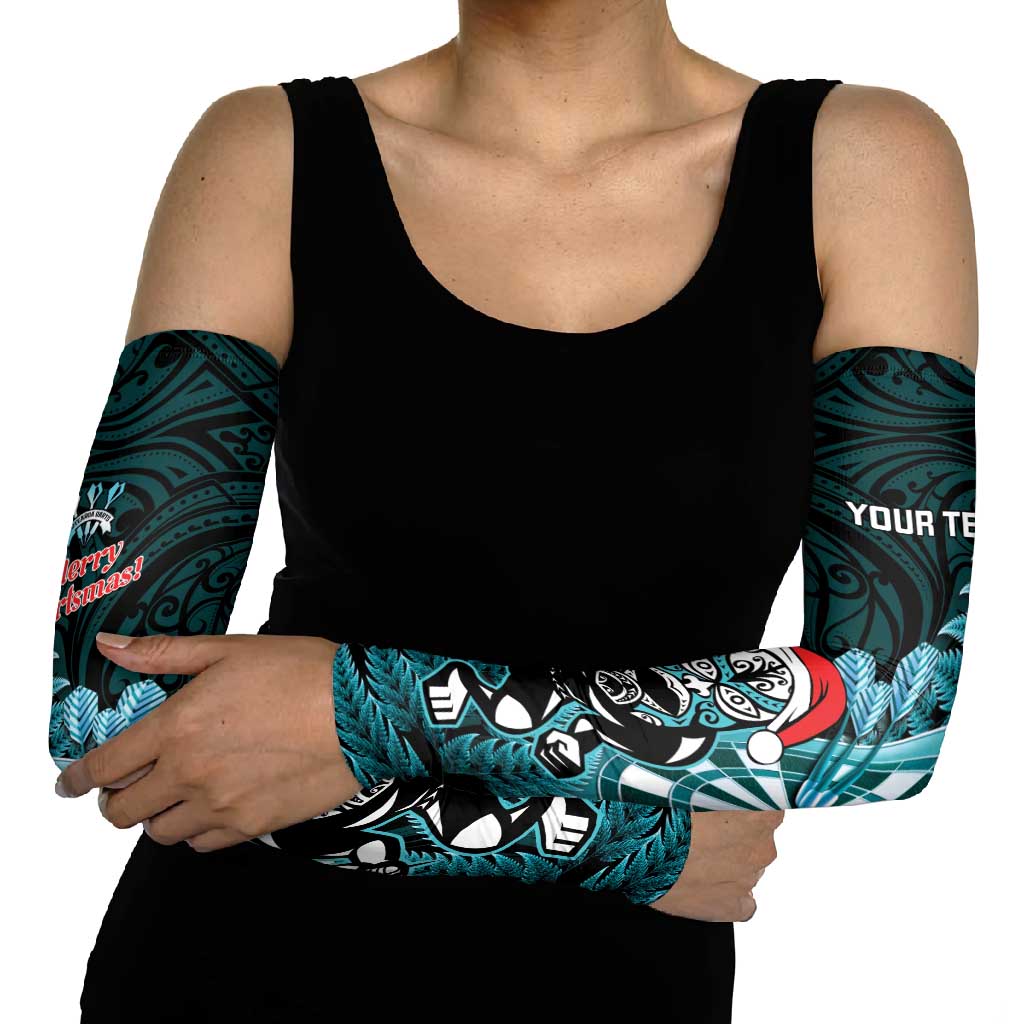 Personalised New Zealand Darts Christmas Arm Sleeves Maori Fern Merry Dartsmas - Aussie Hoodie