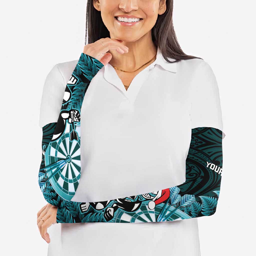 Personalised New Zealand Darts Christmas Arm Sleeves Maori Fern Merry Dartsmas - Aussie Hoodie