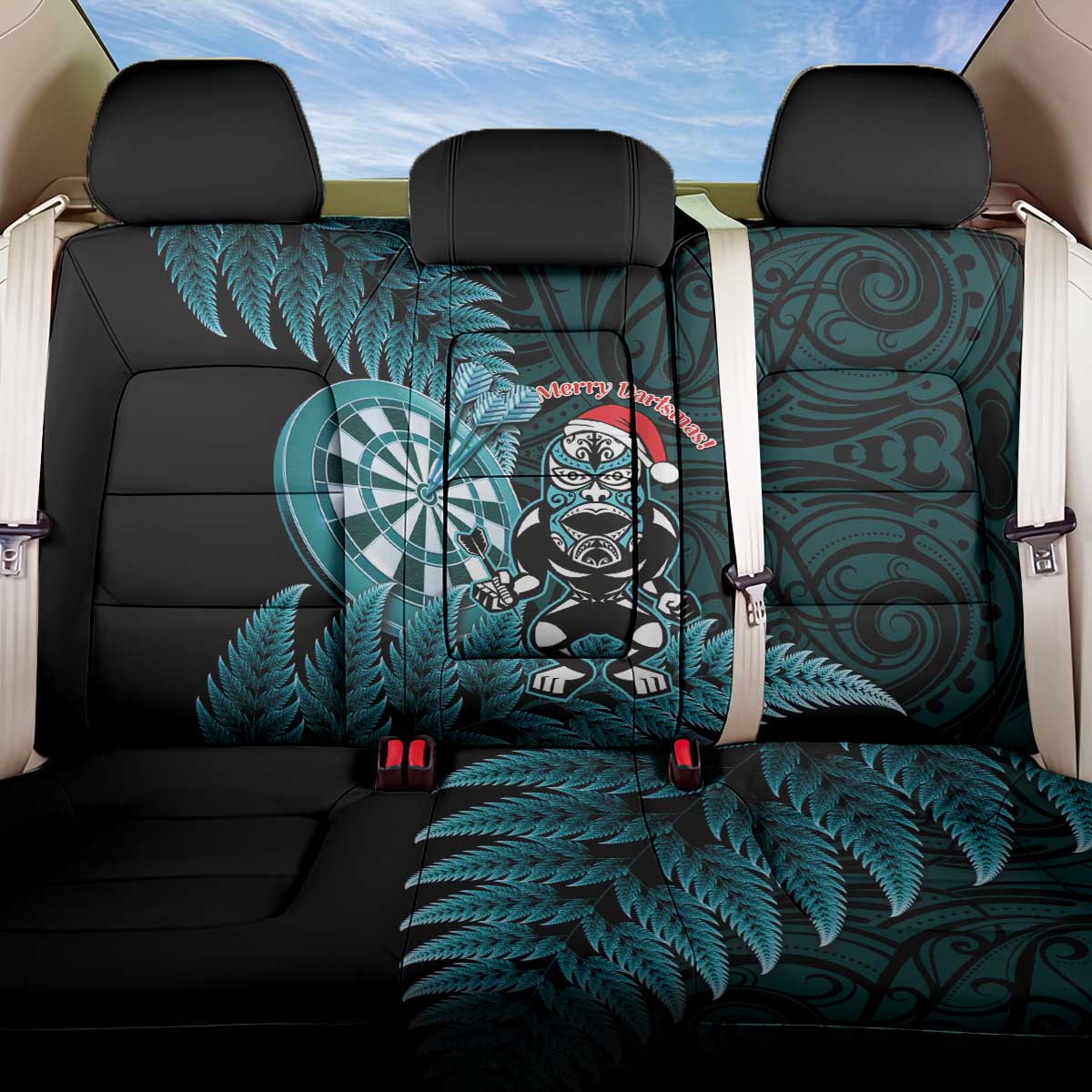 New Zealand Darts Christmas Back Car Seat Cover Maori Fern Merry Dartsmas - Aussie Hoodie