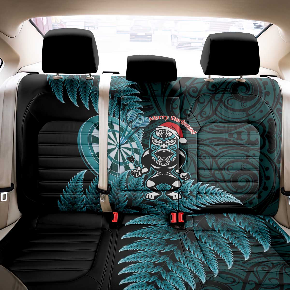 New Zealand Darts Christmas Back Car Seat Cover Maori Fern Merry Dartsmas - Aussie Hoodie