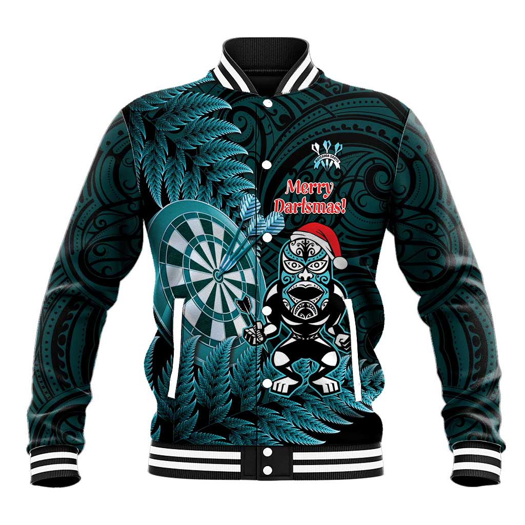 Personalised New Zealand Darts Christmas Baseball Jacket Maori Fern Merry Dartsmas - Aussie Hoodie
