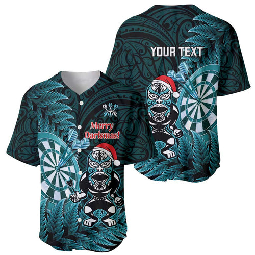 Personalised New Zealand Darts Christmas Baseball Jersey Maori Fern Merry Dartsmas - Aussie Hoodie