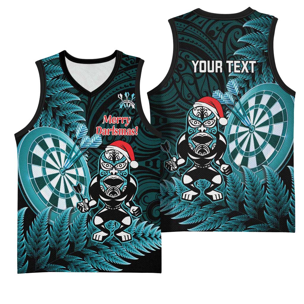Personalised New Zealand Darts Christmas Basketball Jersey Maori Fern Merry Dartsmas - Aussie Hoodie
