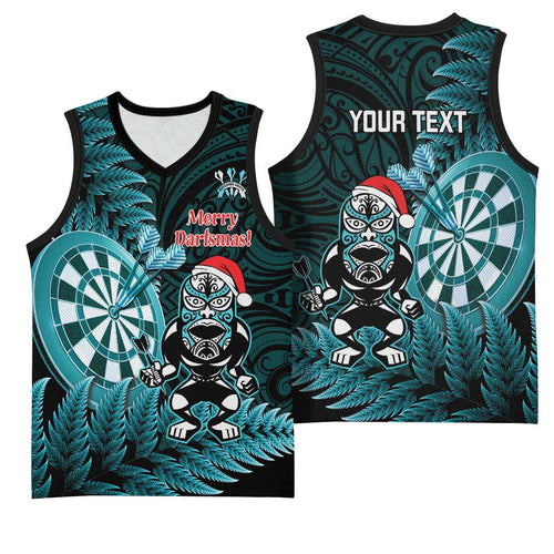 Personalised New Zealand Darts Christmas Basketball Jersey Maori Fern Merry Dartsmas - Aussie Hoodie