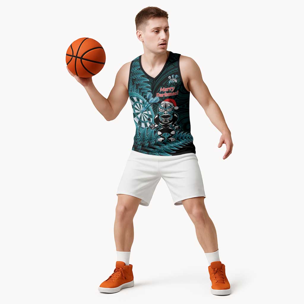 Personalised New Zealand Darts Christmas Basketball Jersey Maori Fern Merry Dartsmas - Aussie Hoodie