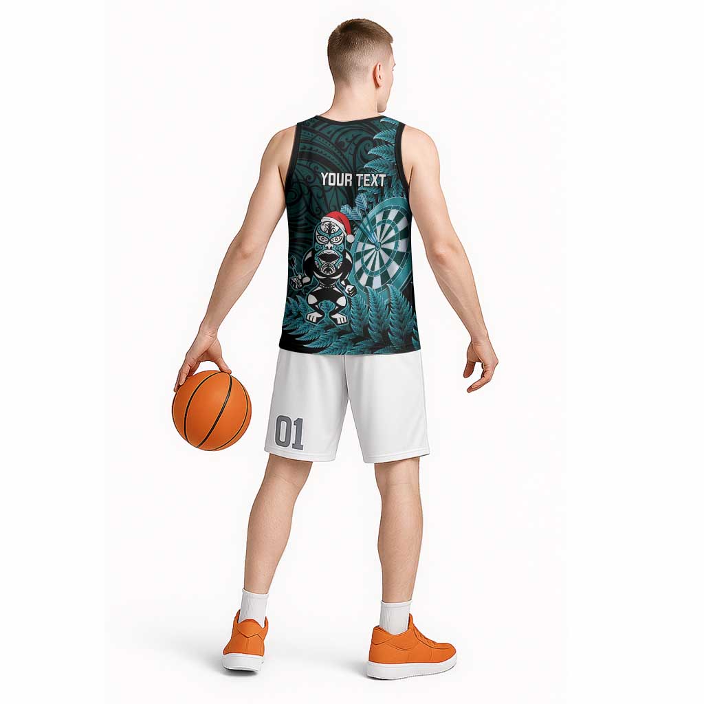 Personalised New Zealand Darts Christmas Basketball Jersey Maori Fern Merry Dartsmas - Aussie Hoodie