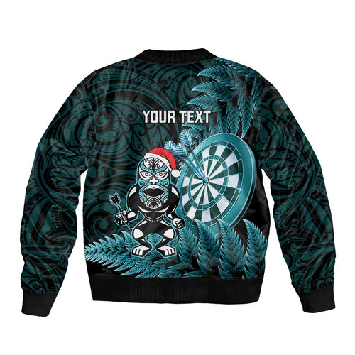 Personalised New Zealand Darts Christmas Bomber Jacket Maori Fern Merry Dartsmas - Aussie Hoodie