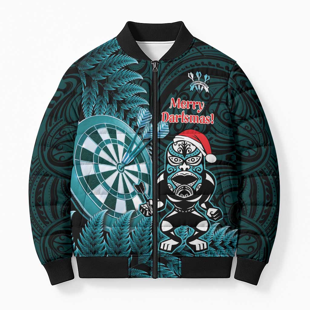 Personalised New Zealand Darts Christmas Bomber Puffer Jacket Maori Fern Merry Dartsmas - Aussie Hoodie
