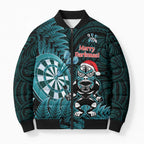 Personalised New Zealand Darts Christmas Bomber Puffer Jacket Maori Fern Merry Dartsmas - Aussie Hoodie