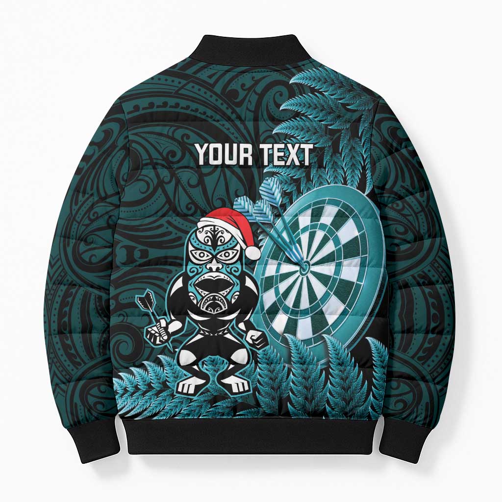 Personalised New Zealand Darts Christmas Bomber Puffer Jacket Maori Fern Merry Dartsmas - Aussie Hoodie