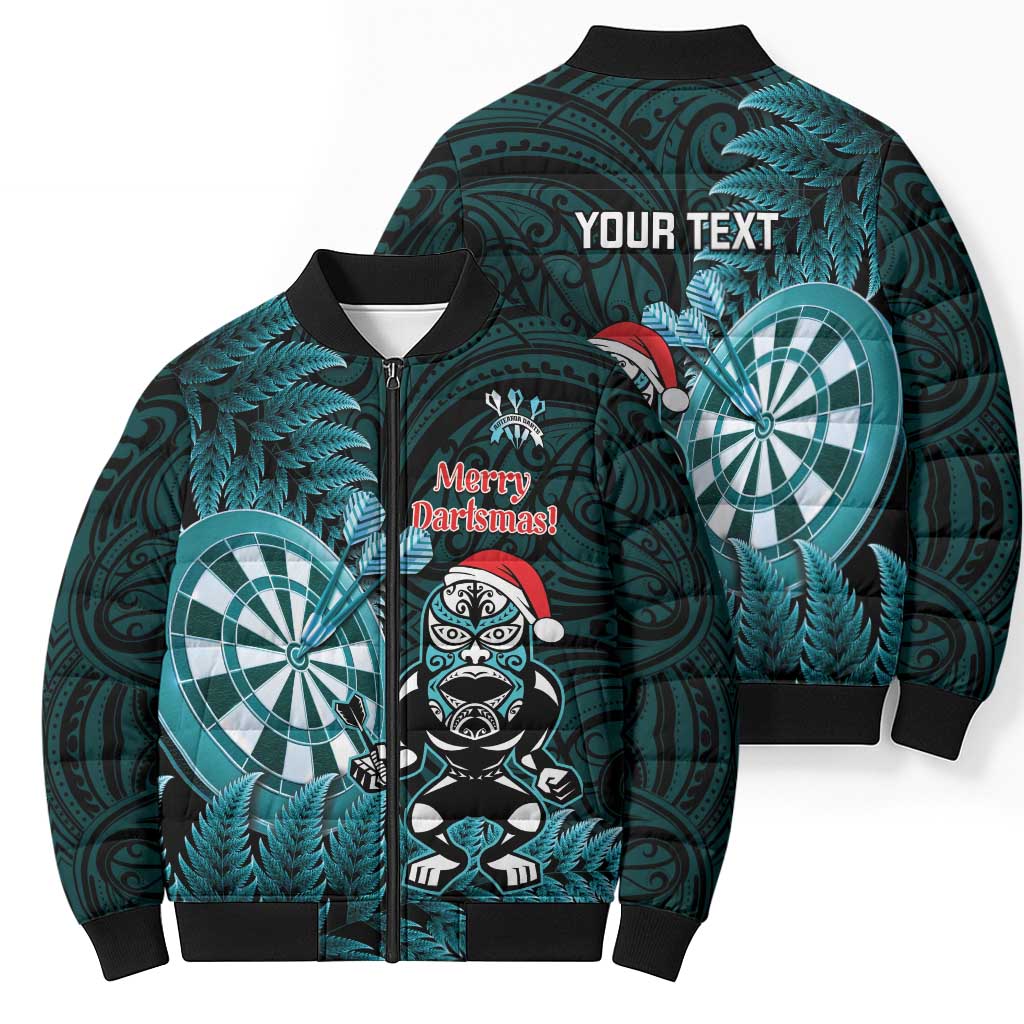 Personalised New Zealand Darts Christmas Bomber Puffer Jacket Maori Fern Merry Dartsmas - Aussie Hoodie