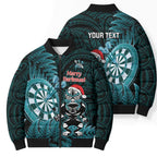 Personalised New Zealand Darts Christmas Bomber Puffer Jacket Maori Fern Merry Dartsmas - Aussie Hoodie