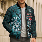 Personalised New Zealand Darts Christmas Bomber Puffer Jacket Maori Fern Merry Dartsmas - Aussie Hoodie