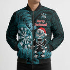 Personalised New Zealand Darts Christmas Bomber Puffer Jacket Maori Fern Merry Dartsmas - Aussie Hoodie
