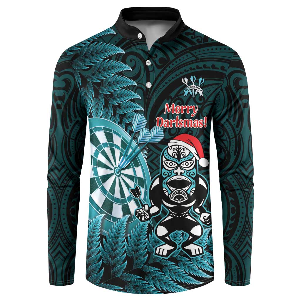 Personalised New Zealand Darts Christmas Button Sweatshirt Maori Fern Merry Dartsmas - Aussie Hoodie