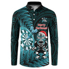 Personalised New Zealand Darts Christmas Button Sweatshirt Maori Fern Merry Dartsmas - Aussie Hoodie