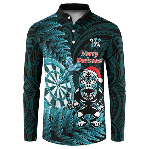 Personalised New Zealand Darts Christmas Button Sweatshirt Maori Fern Merry Dartsmas - Aussie Hoodie