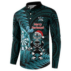 Personalised New Zealand Darts Christmas Button Sweatshirt Maori Fern Merry Dartsmas - Aussie Hoodie