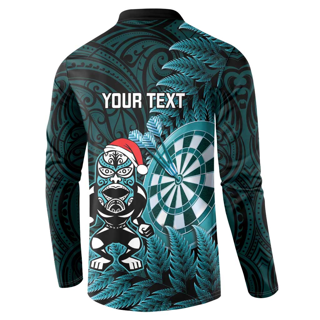 Personalised New Zealand Darts Christmas Button Sweatshirt Maori Fern Merry Dartsmas - Aussie Hoodie