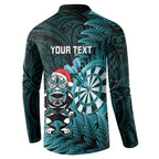 Personalised New Zealand Darts Christmas Button Sweatshirt Maori Fern Merry Dartsmas - Aussie Hoodie