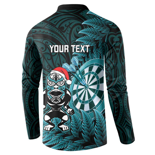 Personalised New Zealand Darts Christmas Button Sweatshirt Maori Fern Merry Dartsmas - Aussie Hoodie
