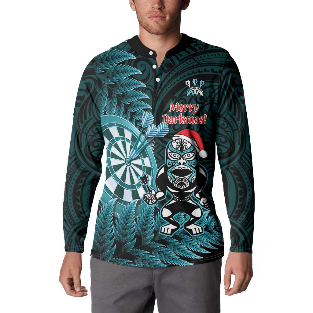 Personalised New Zealand Darts Christmas Button Sweatshirt Maori Fern Merry Dartsmas - Aussie Hoodie