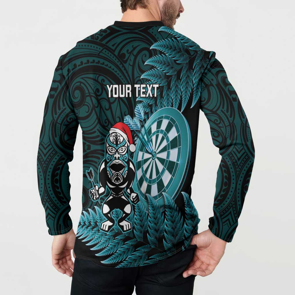 Personalised New Zealand Darts Christmas Button Sweatshirt Maori Fern Merry Dartsmas - Aussie Hoodie