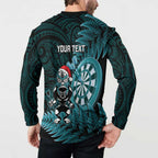 Personalised New Zealand Darts Christmas Button Sweatshirt Maori Fern Merry Dartsmas - Aussie Hoodie