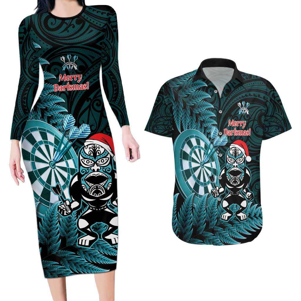 Personalised New Zealand Darts Christmas Couples Matching Long Sleeve Bodycon Dress and Hawaiian Shirt Maori Fern Merry Dartsmas - Aussie Hoodie