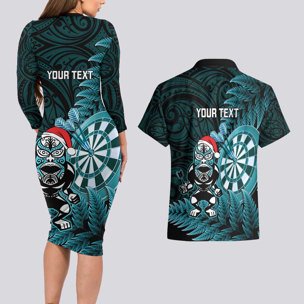 Personalised New Zealand Darts Christmas Couples Matching Long Sleeve Bodycon Dress and Hawaiian Shirt Maori Fern Merry Dartsmas - Aussie Hoodie
