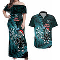 Personalised New Zealand Darts Christmas Couples Matching Off Shoulder Maxi Dress and Hawaiian Shirt Maori Fern Merry Dartsmas - Aussie Hoodie