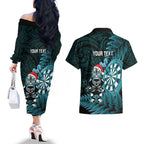 Personalised New Zealand Darts Christmas Couples Matching Off The Shoulder Long Sleeve Dress and Hawaiian Shirt Maori Fern Merry Dartsmas - Aussie Hoodie