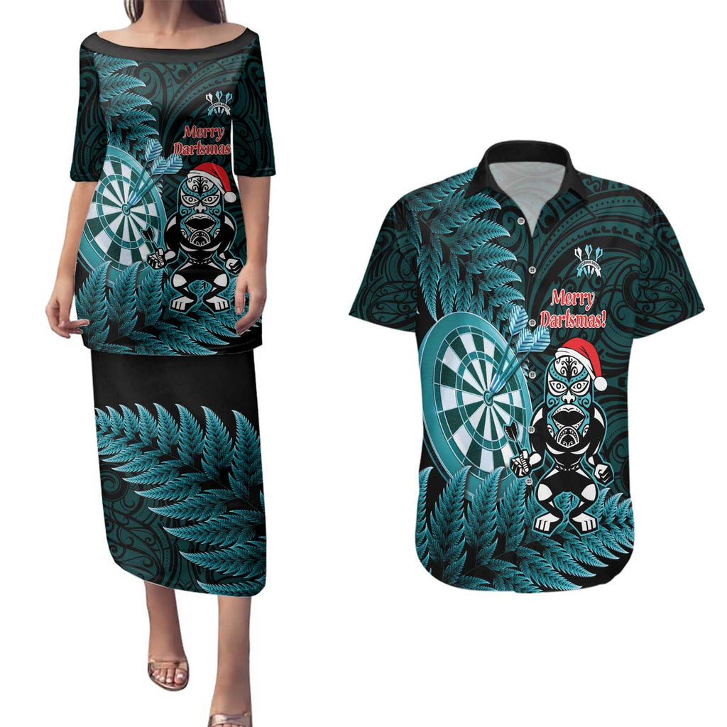 Personalised New Zealand Darts Christmas Couples Matching Puletasi and Hawaiian Shirt Maori Fern Merry Dartsmas - Aussie Hoodie