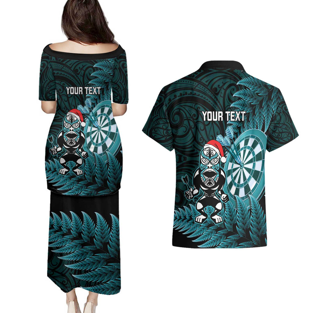 Personalised New Zealand Darts Christmas Couples Matching Puletasi and Hawaiian Shirt Maori Fern Merry Dartsmas - Aussie Hoodie