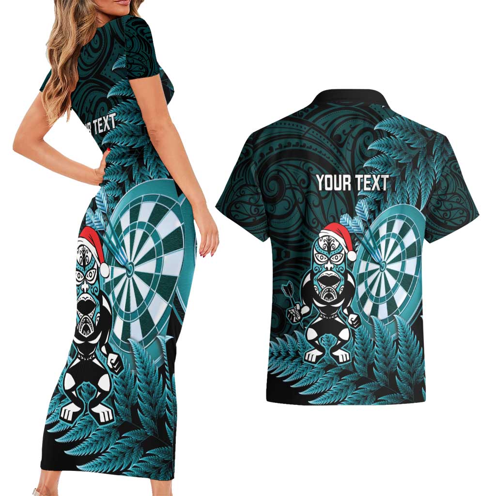 Personalised New Zealand Darts Christmas Couples Matching Short Sleeve Bodycon Dress and Hawaiian Shirt Maori Fern Merry Dartsmas - Aussie Hoodie