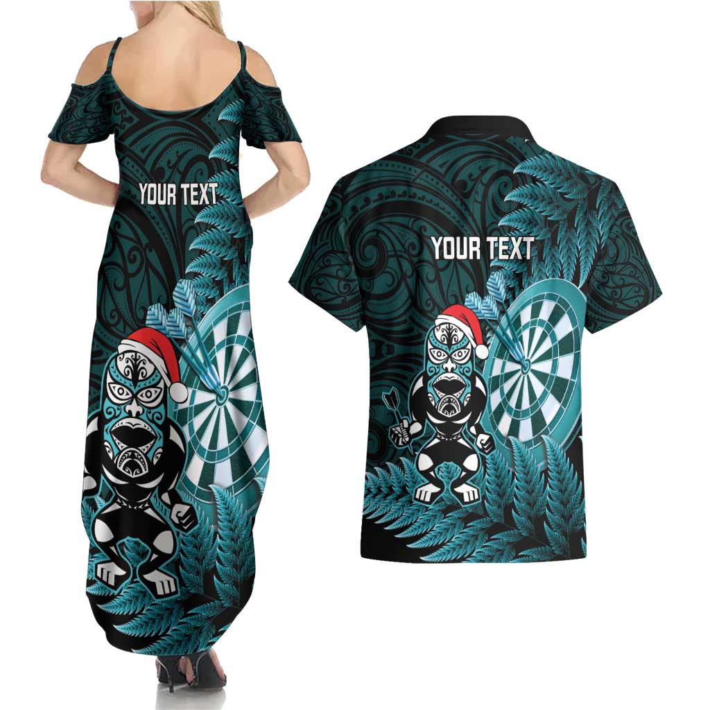 Personalised New Zealand Darts Christmas Couples Matching Summer Maxi Dress and Hawaiian Shirt Maori Fern Merry Dartsmas - Aussie Hoodie