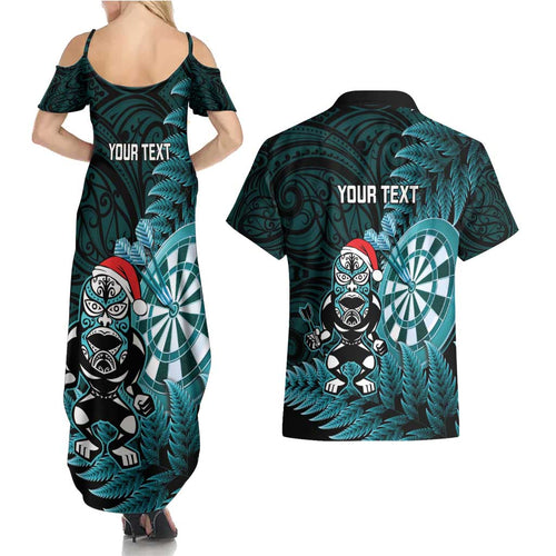 Personalised New Zealand Darts Christmas Couples Matching Summer Maxi Dress and Hawaiian Shirt Maori Fern Merry Dartsmas - Aussie Hoodie
