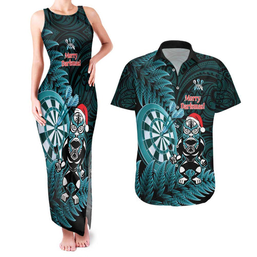 Personalised New Zealand Darts Christmas Couples Matching Tank Maxi Dress and Hawaiian Shirt Maori Fern Merry Dartsmas - Aussie Hoodie