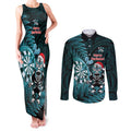 Personalised New Zealand Darts Christmas Couples Matching Tank Maxi Dress and Long Sleeve Button Shirt Maori Fern Merry Dartsmas - Aussie Hoodie