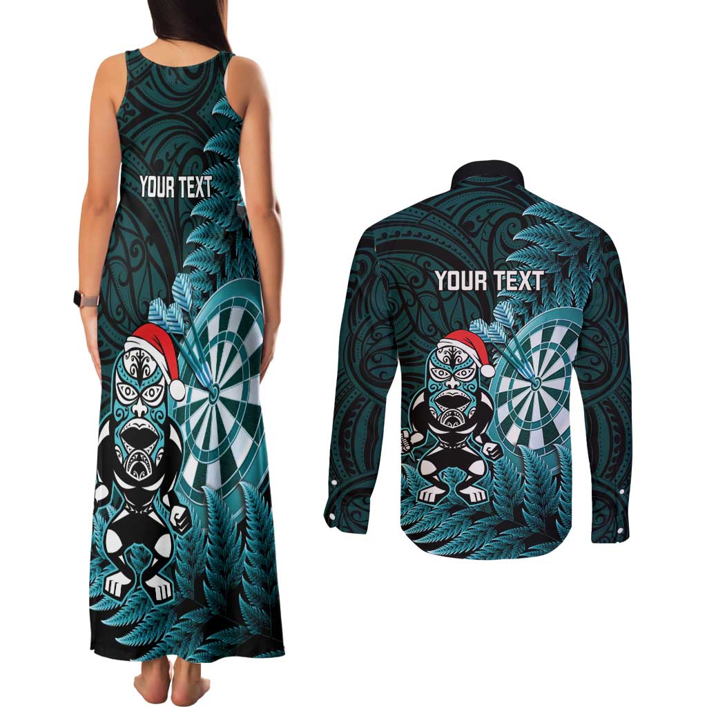 Personalised New Zealand Darts Christmas Couples Matching Tank Maxi Dress and Long Sleeve Button Shirt Maori Fern Merry Dartsmas - Aussie Hoodie