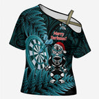 Personalised New Zealand Darts Christmas Cross Shoulder Shirt Maori Fern Merry Dartsmas - Aussie Hoodie