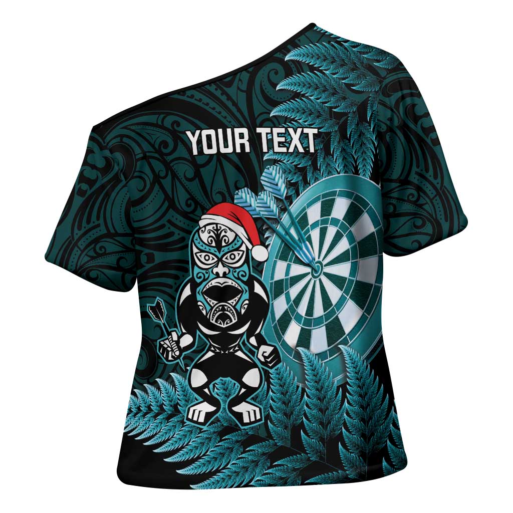 Personalised New Zealand Darts Christmas Cross Shoulder Shirt Maori Fern Merry Dartsmas - Aussie Hoodie