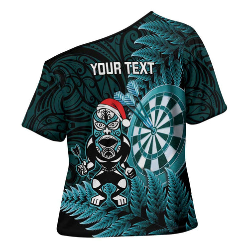 Personalised New Zealand Darts Christmas Cross Shoulder Shirt Maori Fern Merry Dartsmas - Aussie Hoodie