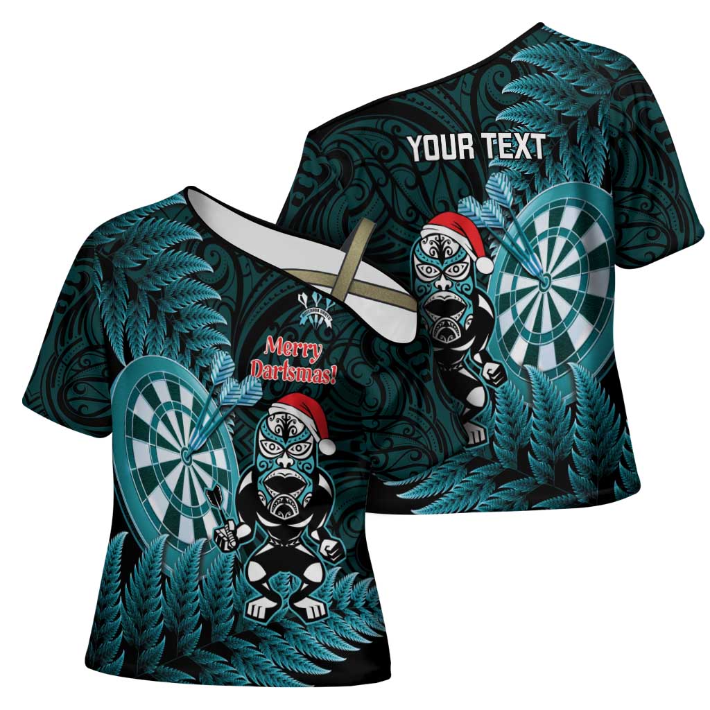 Personalised New Zealand Darts Christmas Cross Shoulder Shirt Maori Fern Merry Dartsmas - Aussie Hoodie