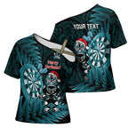 Personalised New Zealand Darts Christmas Cross Shoulder Shirt Maori Fern Merry Dartsmas - Aussie Hoodie