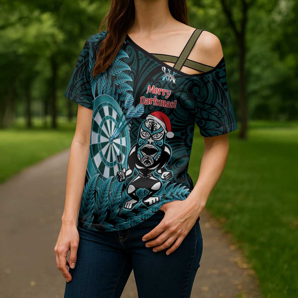 Personalised New Zealand Darts Christmas Cross Shoulder Shirt Maori Fern Merry Dartsmas - Aussie Hoodie