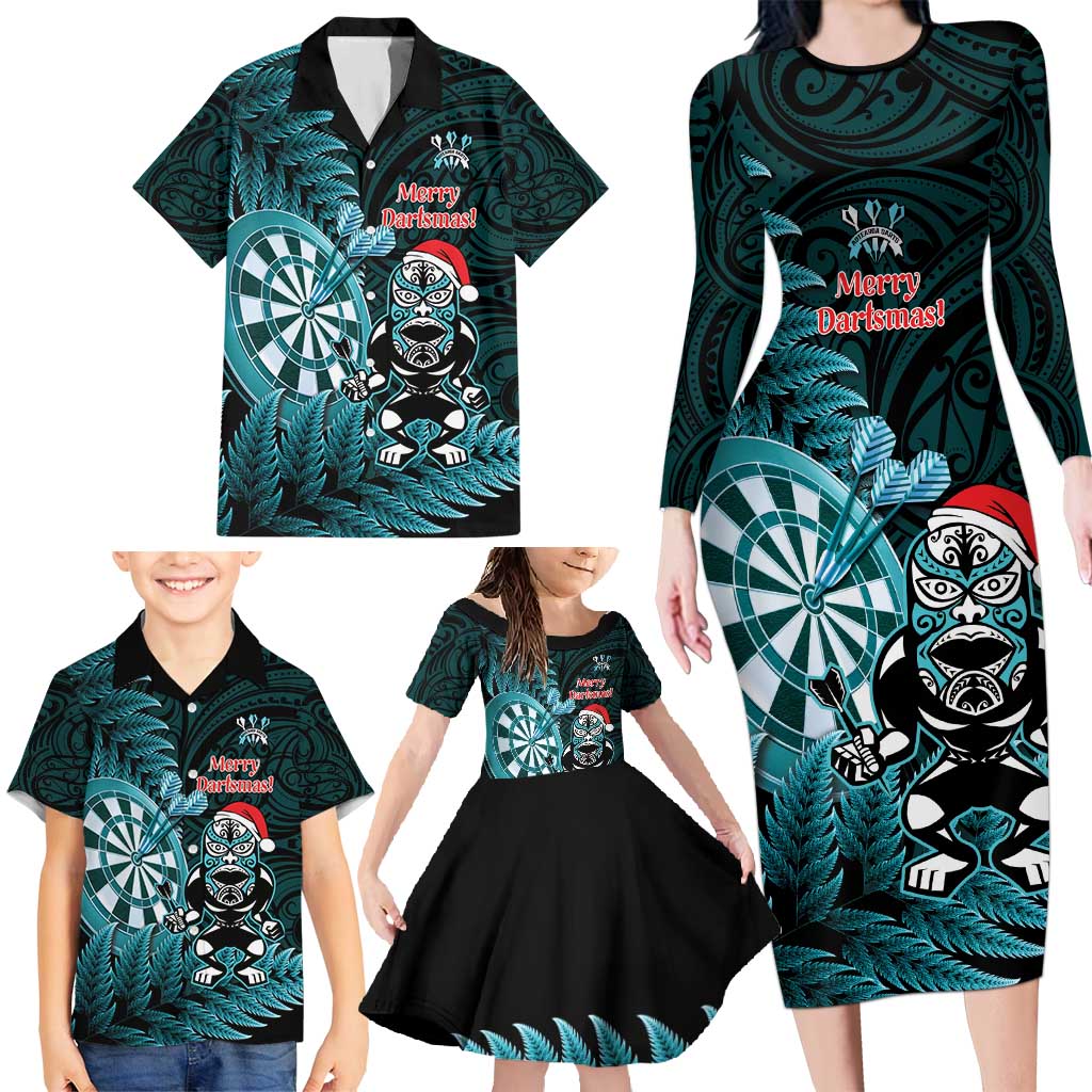 Personalised New Zealand Darts Christmas Family Matching Long Sleeve Bodycon Dress and Hawaiian Shirt Maori Fern Merry Dartsmas - Aussie Hoodie